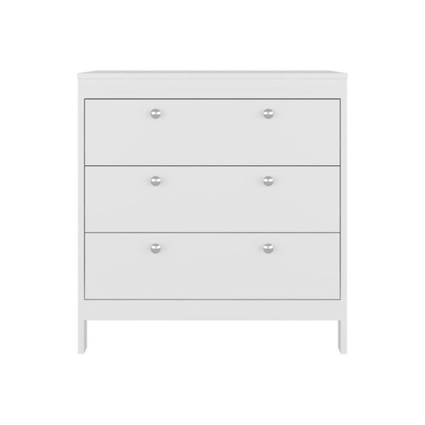 English Elm Fm Furniture Reti White Three Drawer Chest with Raised Base for Modern Bedroom Storage B128P485463