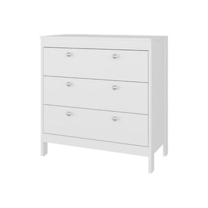 English Elm Fm Furniture Reti White Three Drawer Chest with Raised Base for Modern Bedroom Storage B128P485463