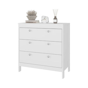 English Elm Fm Furniture Reti White Three Drawer Chest with Raised Base for Modern Bedroom Storage B128P485463