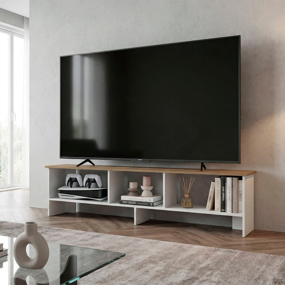 English Elm Blacksburg Two Tone Media Console with Open Shelves for 60 Inch TVs Modern Living B128P535611