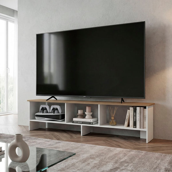 English Elm Blacksburg Two Tone Media Console with Open Shelves for 60 Inch TVs Modern Living B128P535611