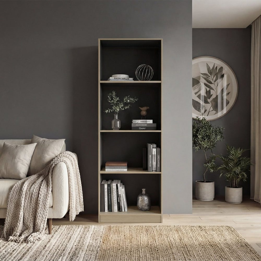 English Elm Bear Flat Slim 71 Inch Tall Open Bookcase Four Shelf Vertical Storage for Modern Homes B128P535612