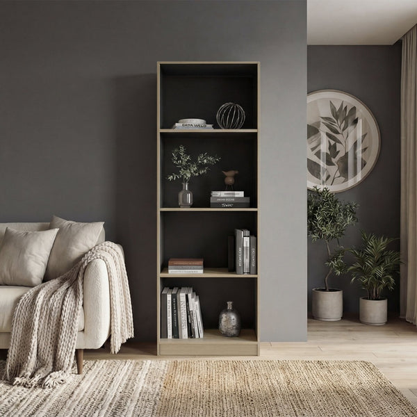 English Elm Bear Flat Slim 71 Inch Tall Open Bookcase Four Shelf Vertical Storage for Modern Homes B128P535612