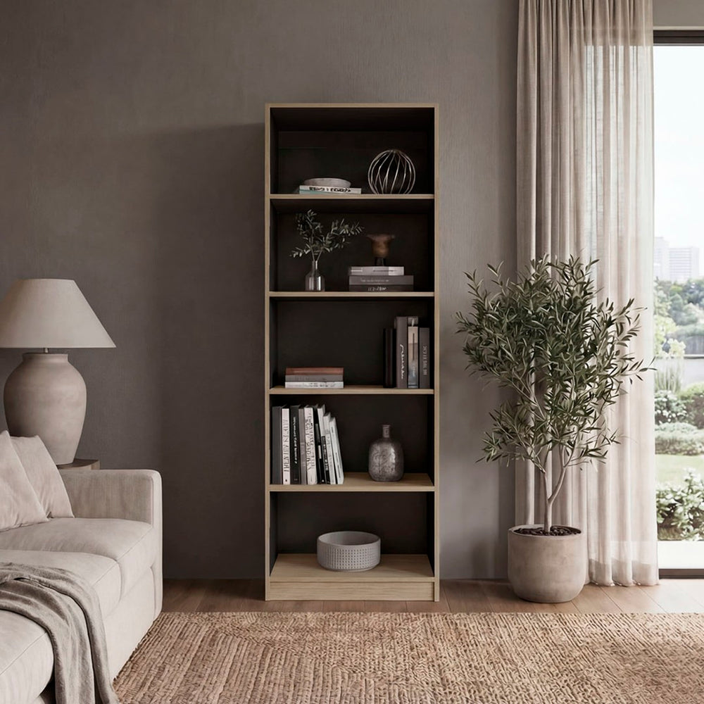 English Elm Dam Five Shelf Tall Bookcase Slim Open Vertical Storage for Modern Living Spaces B128P535613