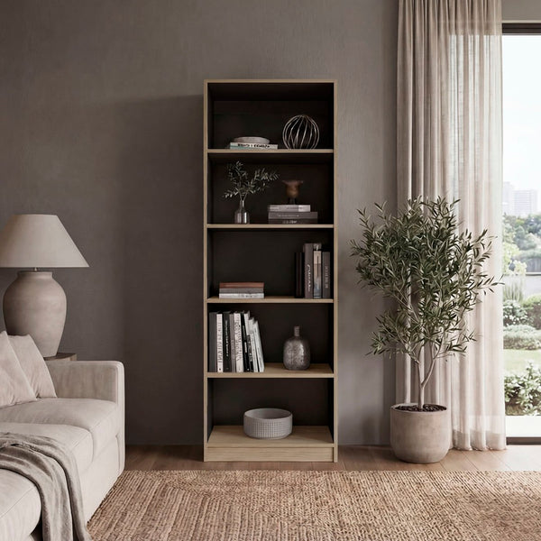 English Elm Dam Five Shelf Tall Bookcase Slim Open Vertical Storage for Modern Living Spaces B128P535613