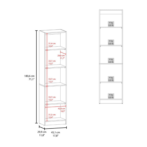 English Elm Beaver Valley Slim Freestanding Five Shelf Bookcase Melamine Storage for Home Office B128P535614