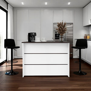 English Elm Central Two-Tone Kitchen Island with Melamine Surface and Three Storage Compartments Wenge and White B128P535616