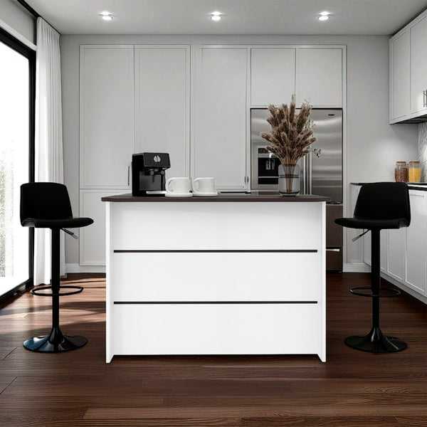 English Elm Central Two-Tone Kitchen Island with Melamine Surface and Three Storage Compartments Wenge and White B128P535616