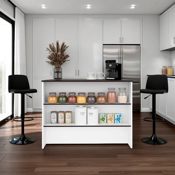 English Elm Central Two-Tone Kitchen Island with Melamine Surface and Three Storage Compartments Wenge and White B128P535616