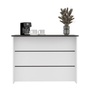 English Elm Central Two-Tone Kitchen Island with Melamine Surface and Three Storage Compartments Wenge and White B128P535616