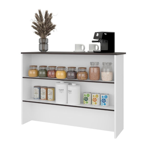 English Elm Central Two-Tone Kitchen Island with Melamine Surface and Three Storage Compartments Wenge and White B128P535616
