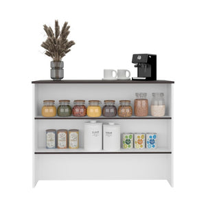 English Elm Central Two-Tone Kitchen Island with Melamine Surface and Three Storage Compartments Wenge and White B128P535616