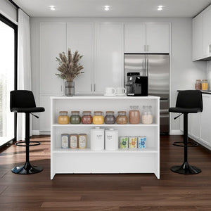 English Elm Central Two-Tone Kitchen Island with Melamine Surface and Three Storage Compartments White B128P535617