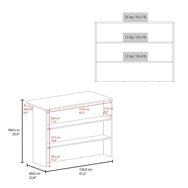 English Elm Central Two-Tone Kitchen Island with Melamine Surface and Three Storage Compartments White B128P535617