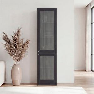 English Elm Milo Tall Glass Front Storage Cabinet Five Shelves Wenge Finish Minimalist Design B128P535624