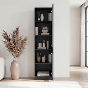 English Elm Milo Tall Glass Front Storage Cabinet Five Shelves Wenge Finish Minimalist Design B128P535624