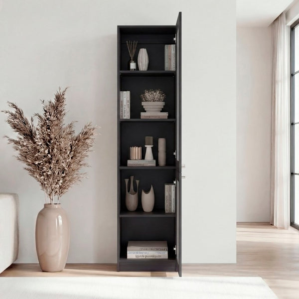 English Elm Milo Tall Glass Front Storage Cabinet Five Shelves Wenge Finish Minimalist Design B128P535624