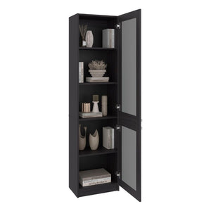 English Elm Milo Tall Glass Front Storage Cabinet Five Shelves Wenge Finish Minimalist Design B128P535624