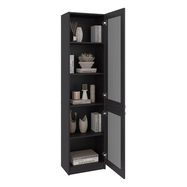 English Elm Milo Tall Glass Front Storage Cabinet Five Shelves Wenge Finish Minimalist Design B128P535624