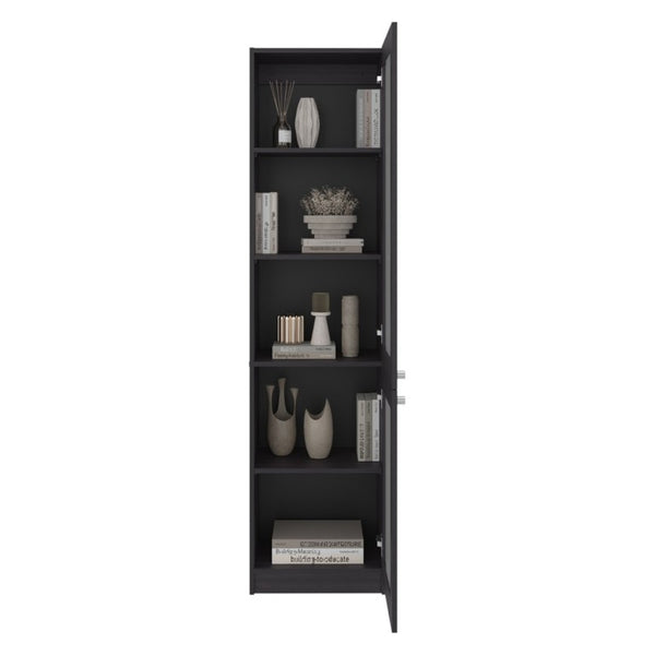 English Elm Milo Tall Glass Front Storage Cabinet Five Shelves Wenge Finish Minimalist Design B128P535624