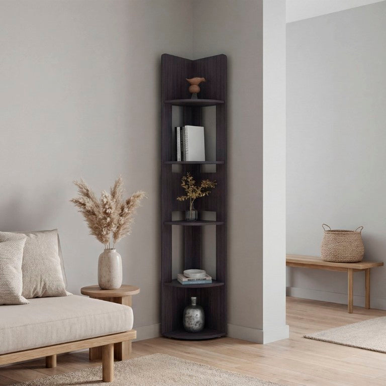 English Elm Fm Furniture Five Tier Corner Bookcase Tall Narrow Wenge Display Shelving Unit B128P535625