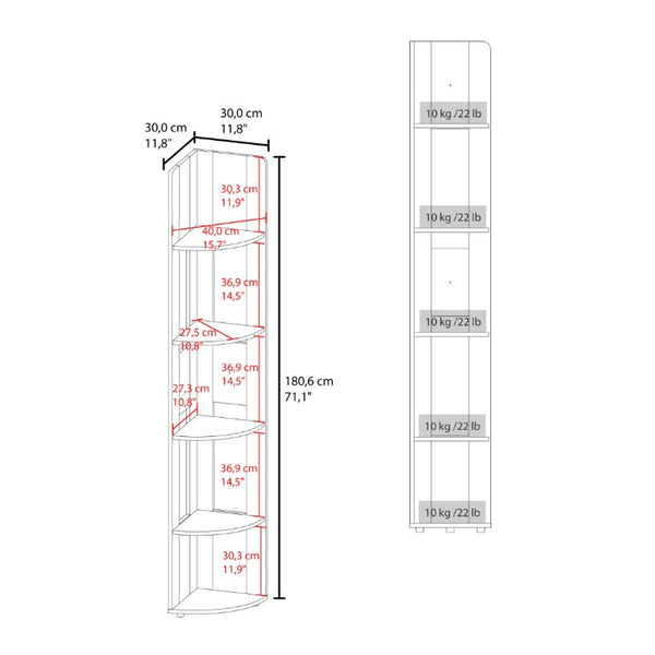 English Elm Fm Furniture Five Tier Corner Bookcase Tall Narrow Wenge Display Shelving Unit B128P535625