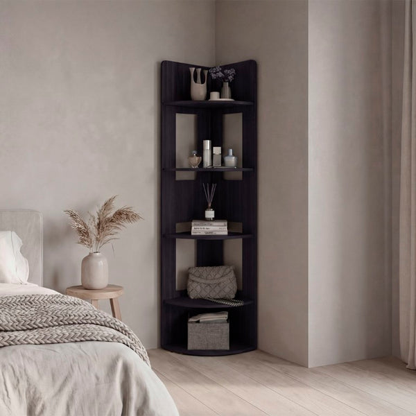 English Elm Fm Furniture Tall Corner Bookcase Tiered Open Shelving Dark Wenge Finish Slim Profile B128P535626