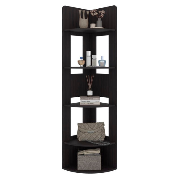 English Elm Fm Furniture Tall Corner Bookcase Tiered Open Shelving Dark Wenge Finish Slim Profile B128P535626
