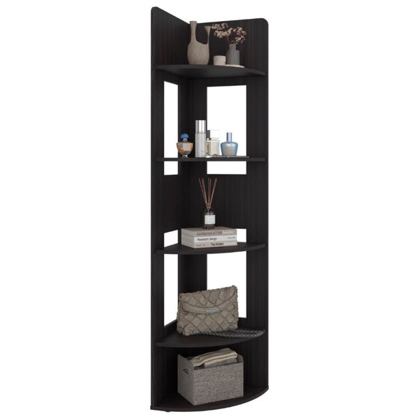 English Elm Fm Furniture Tall Corner Bookcase Tiered Open Shelving Dark Wenge Finish Slim Profile B128P535626
