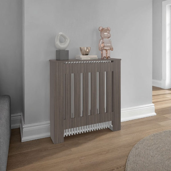 English Elm Rio Radiator Cabinet Slim Melamine Cover with Ventilated Storage for Hallways Gray Walnut B128P535628
