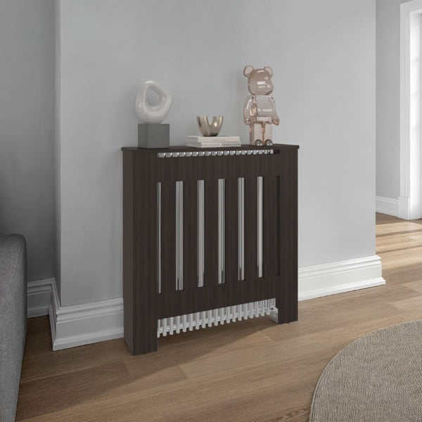 English Elm Rio Radiator Cabinet Slim Melamine Cover with Ventilated Storage for Hallways Stained Walnut B128P535629