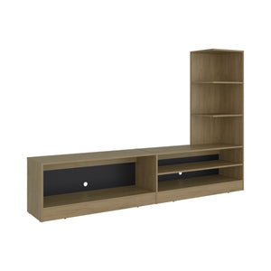 English Elm Belton Modern Media Console with Two Tone Oak Finish Open Shelving for Living Room B128P536564