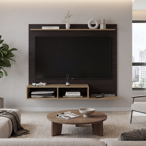 English Elm Bethune 65 Inch Media Console Open Shelf Entertainment Stand for Modern Living Rooms Wenge and Natural Oak B128P536567