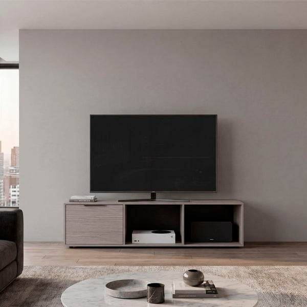 English Elm Bishopville Low Profile Media Console with Two Tone Finish for Modern Living Rooms B128P536568