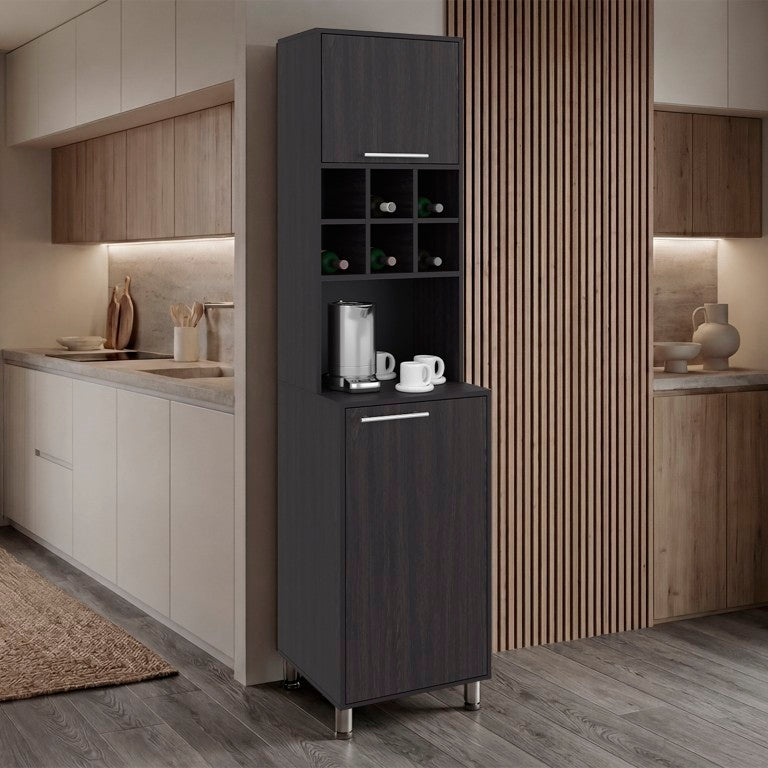 English Elm Fm Furniture Barcelona Tall Wenge Pantry Cabinet for Modern Kitchen Vertical Storage B128P576358