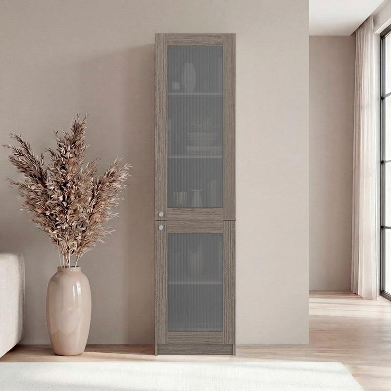 English Elm Milo Slim Glass Front Storage Cabinet with Five Shelves for Bedroom or Hallway B128P576360