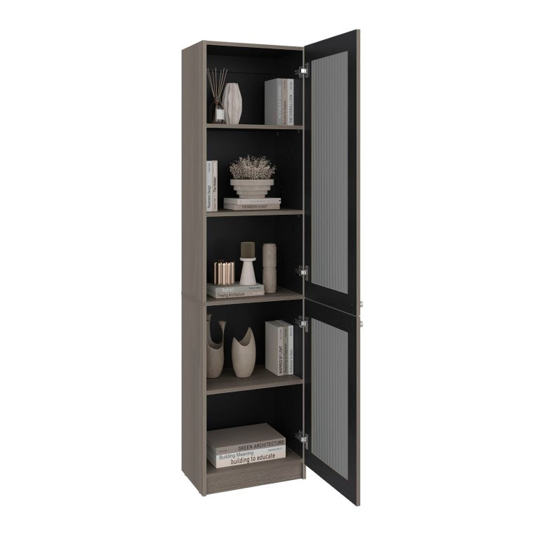 English Elm Milo Slim Glass Front Storage Cabinet with Five Shelves for Bedroom or Hallway B128P576360