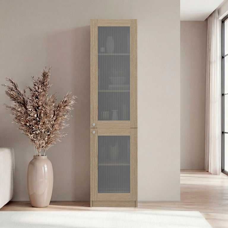 English Elm Milo Slim Glass Front Vertical Cabinet with Five Shelves for Modern Living Spaces B128P576362