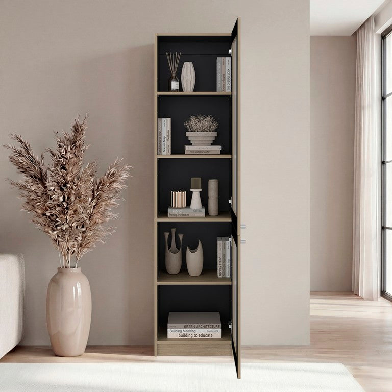 English Elm Milo Slim Glass Front Vertical Cabinet with Five Shelves for Modern Living Spaces B128P576362