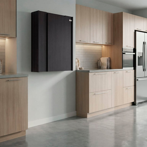 English Elm Siena Wall Mounted Bar Cabinet with Fold Down Serving Table in Wenge Finish B128P576367