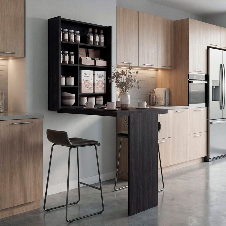 English Elm Siena Wall Mounted Bar Cabinet with Fold Down Serving Table in Wenge Finish B128P576367