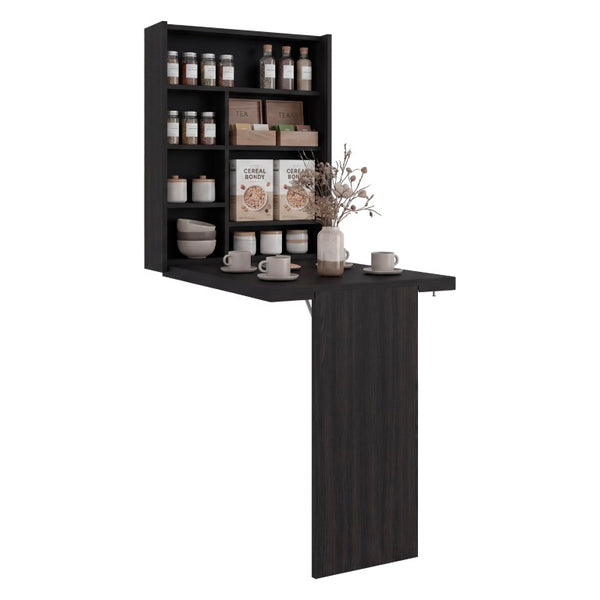 English Elm Siena Wall Mounted Bar Cabinet with Fold Down Serving Table in Wenge Finish B128P576367