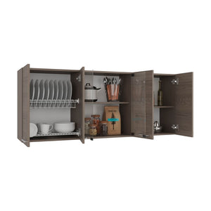 English Elm Verona Glass Door Wall Cabinet with Dish Rack Warm Finish for Kitchen Pantry Ivory B128P576371