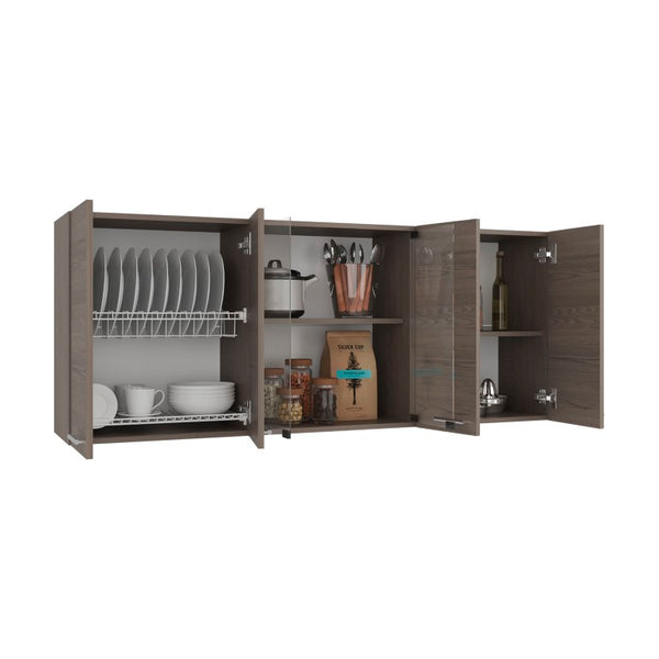 English Elm Verona Glass Door Wall Cabinet with Dish Rack Warm Finish for Kitchen Pantry Ivory B128P576371