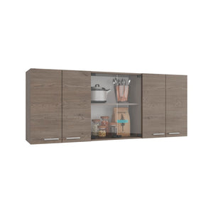 English Elm Verona Glass Door Wall Cabinet with Dish Rack Warm Finish for Kitchen Pantry Ivory B128P576371