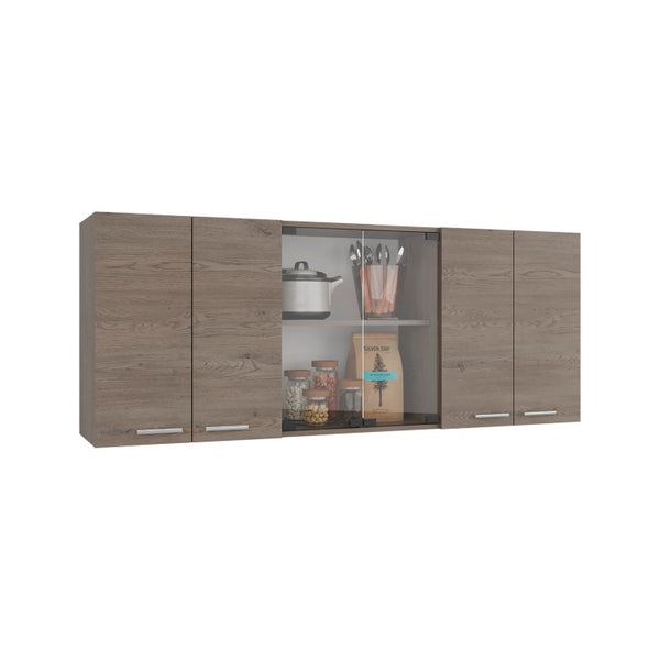 English Elm Verona Glass Door Wall Cabinet with Dish Rack Warm Finish for Kitchen Pantry Ivory B128P576371