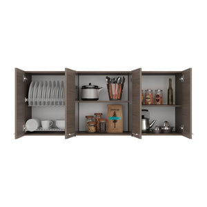 English Elm Verona Glass Door Wall Cabinet with Dish Rack Warm Finish for Kitchen Pantry Ivory B128P576371