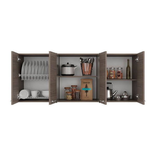 English Elm Verona Glass Door Wall Cabinet with Dish Rack Warm Finish for Kitchen Pantry Ivory B128P576371