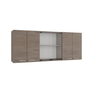 English Elm Verona Glass Door Wall Cabinet with Dish Rack Warm Finish for Kitchen Pantry Ivory B128P576371