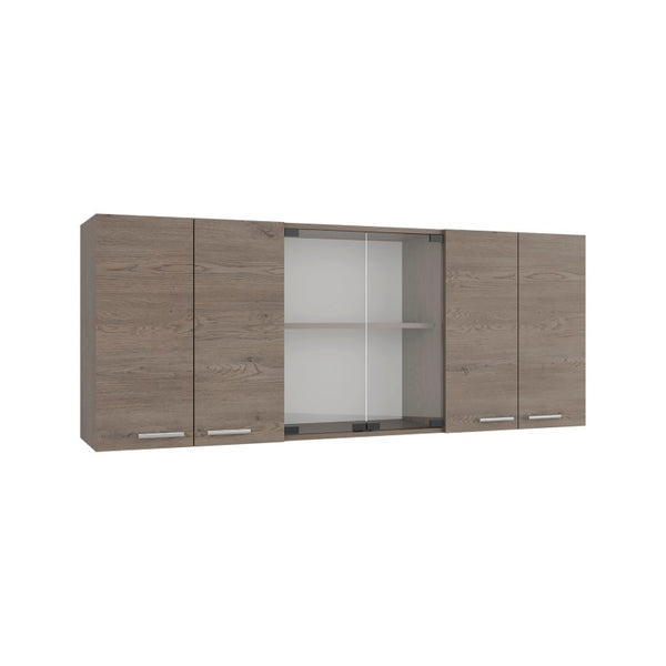 English Elm Verona Glass Door Wall Cabinet with Dish Rack Warm Finish for Kitchen Pantry Ivory B128P576371